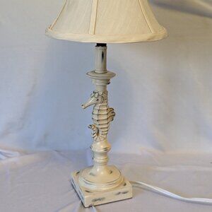 Resin Seahorse Painted White Distressed Lamp Base 14.75"